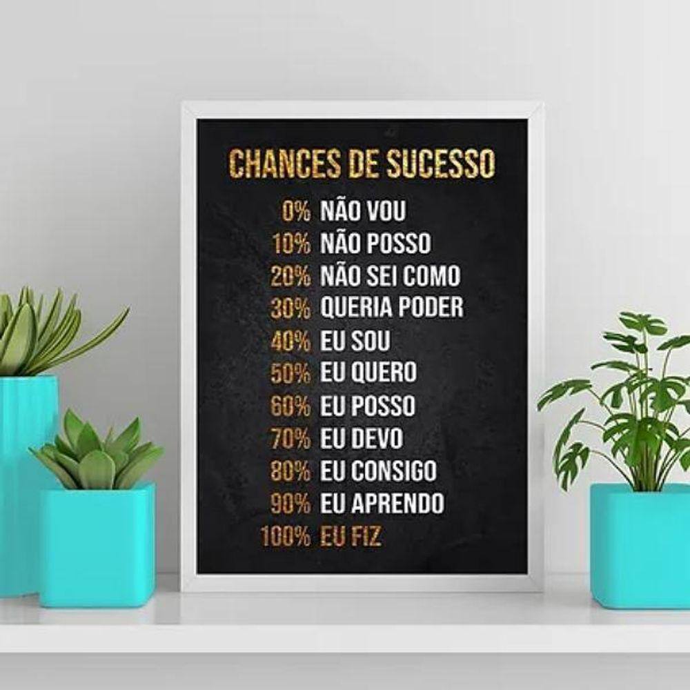 Quadro Empreendedor Chances Sucesso 24X18Cm - Vidro Preta