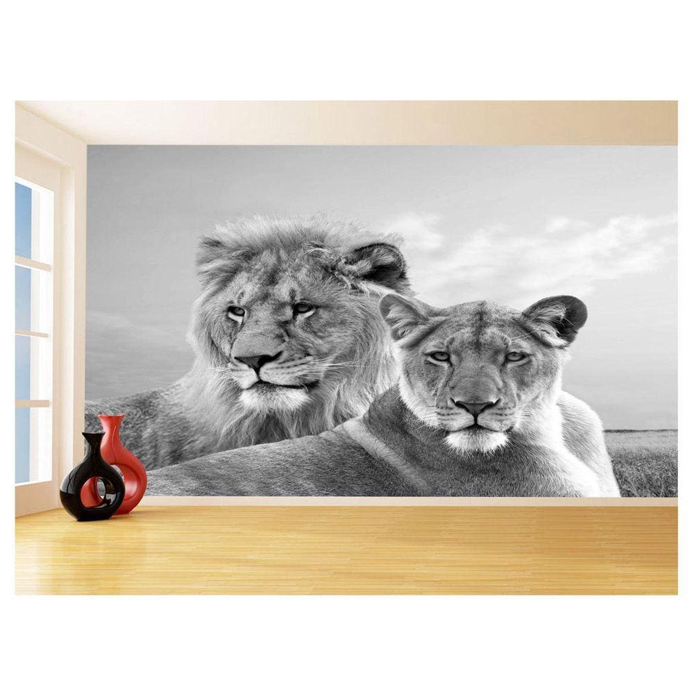 Papel De Parede 3D Animais Leão Família Casal 3,5M Anm503