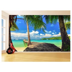 Papel De Parede 3D Praia Mar Ponte Madeira Céu 3,5M Npr316
