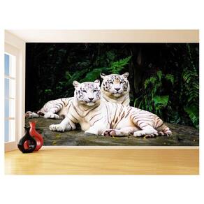 Papel De Parede 3D Animais Casal Tigres Branco 3,5M Anm571