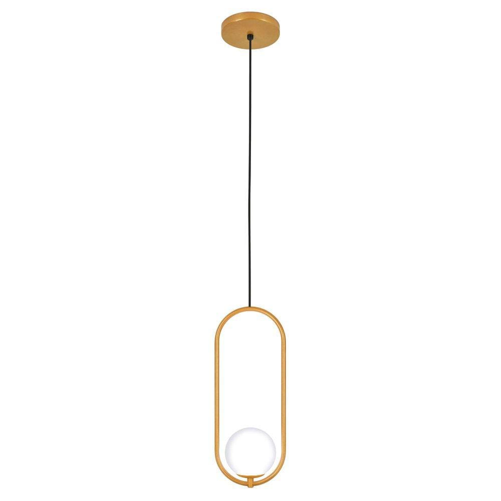 Luminária Pendente Teto Arco Globo Vidro Sala Cama Dourado