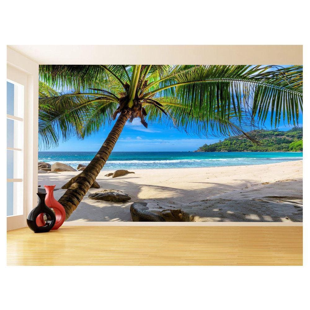 Papel De Parede Praia Mar Coqueiros Areia Céu 3,5M Npr318
