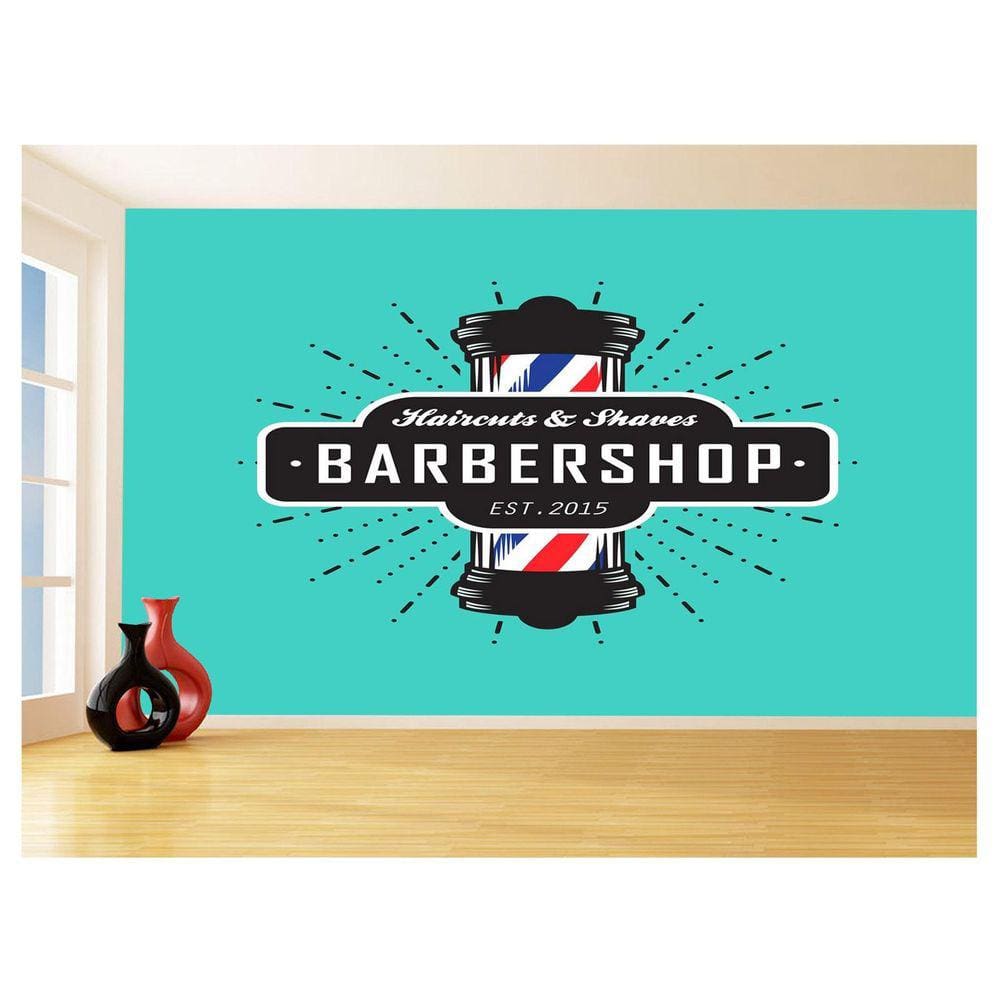 Papel De Parede 3D Barbearia Barber Shop Logo 3,5M Brb22