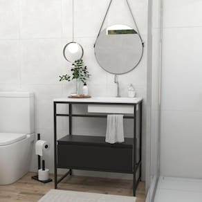 Gabinete para Banheiro Iron Black com Gaveteiro 80cmx45cm Preto Fosco/Branco Fosco