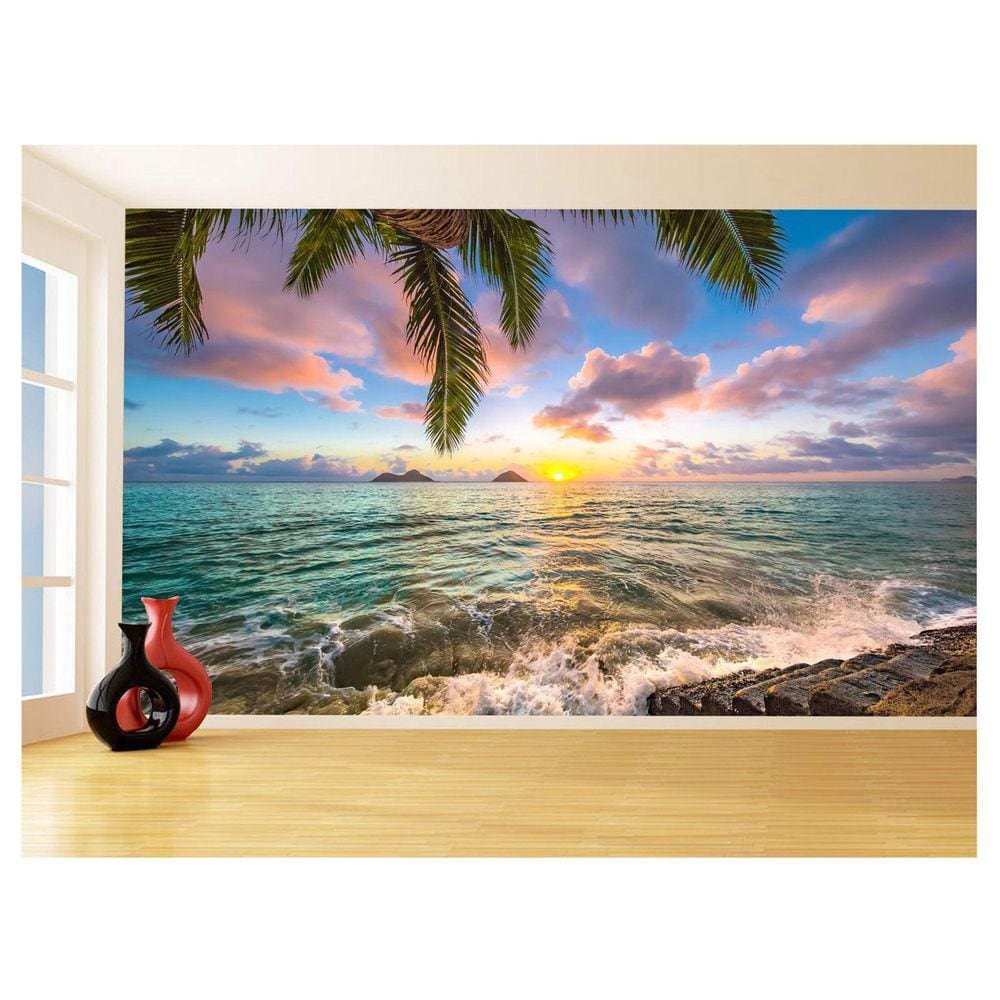 Papel De Parede Praia Mar Coqueiro Por Do Sol 3,5M Npr311