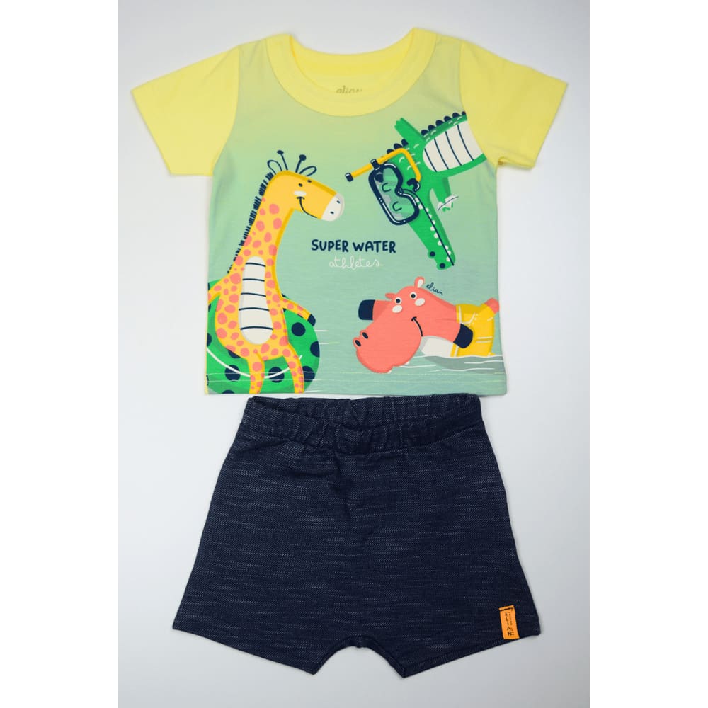 Conjunto Menino Bebê Algodão Amarelo Safari Elian