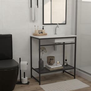 Gabinete para Banheiro Iron Black 80cmx45cm Preto Fosco/Branco Fosco
