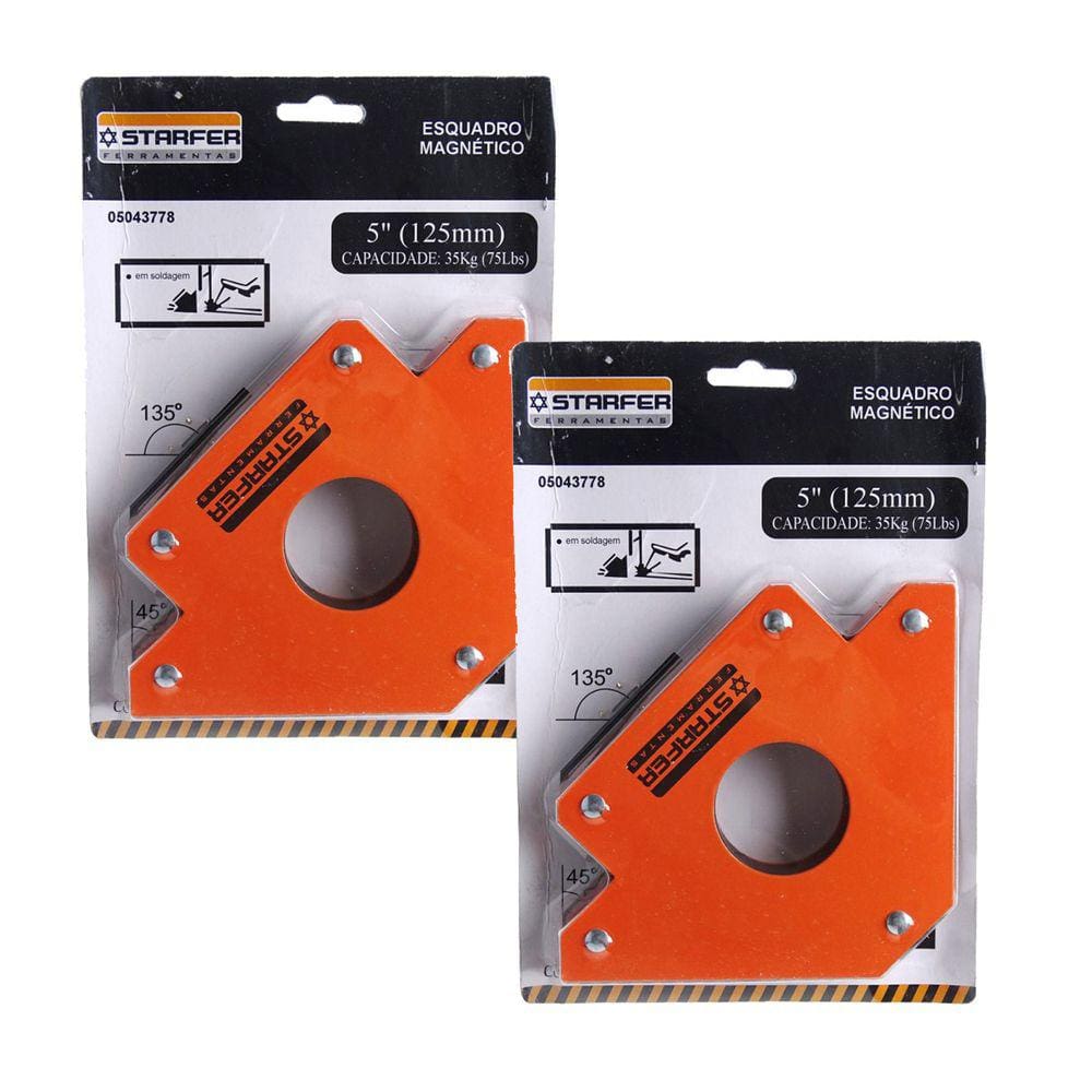 Kit 2 Esquadro Magnético 35kg Starfer 5 Pol.  125mm  Starfer