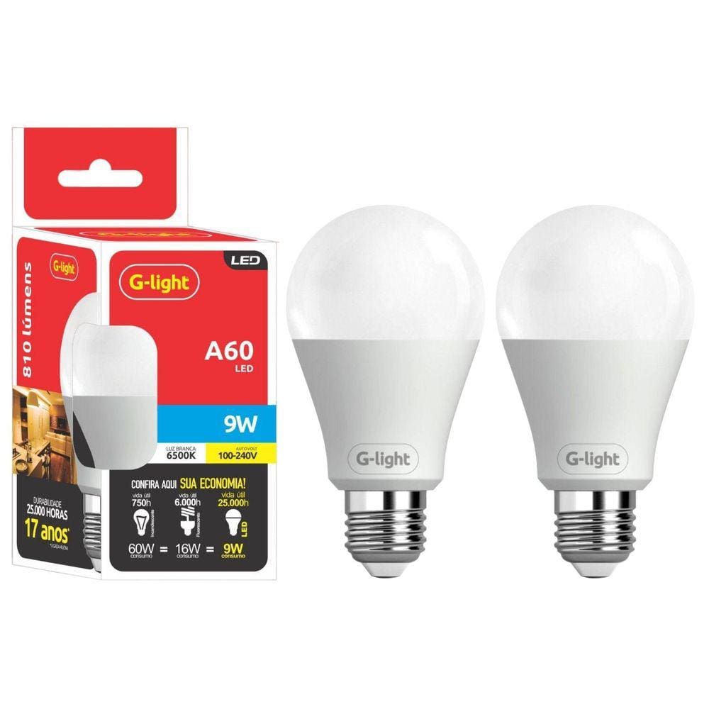 Kit 2 Lâmpadas Led 9W E27 Autovolt 6500K Branco Frio Cor Da