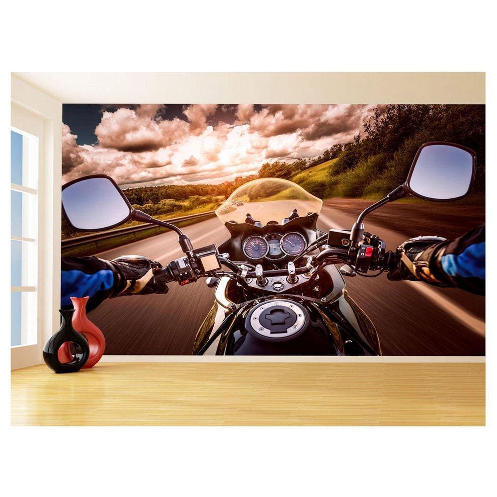 Papel De Parede 3D Moto Esporte Viagem Estrada 3,5M Bkm88