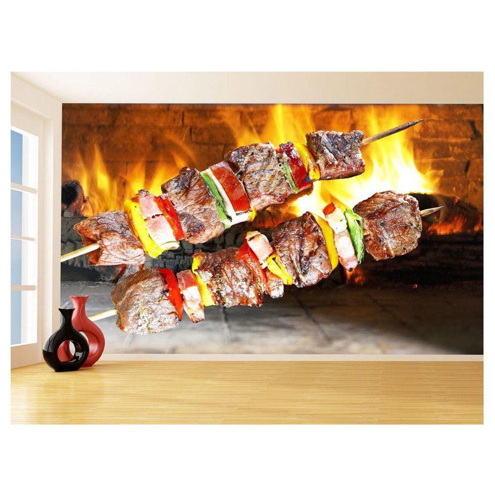 Papel De Parede 3D Alimentos Carne Churrasco 3,5M Al269