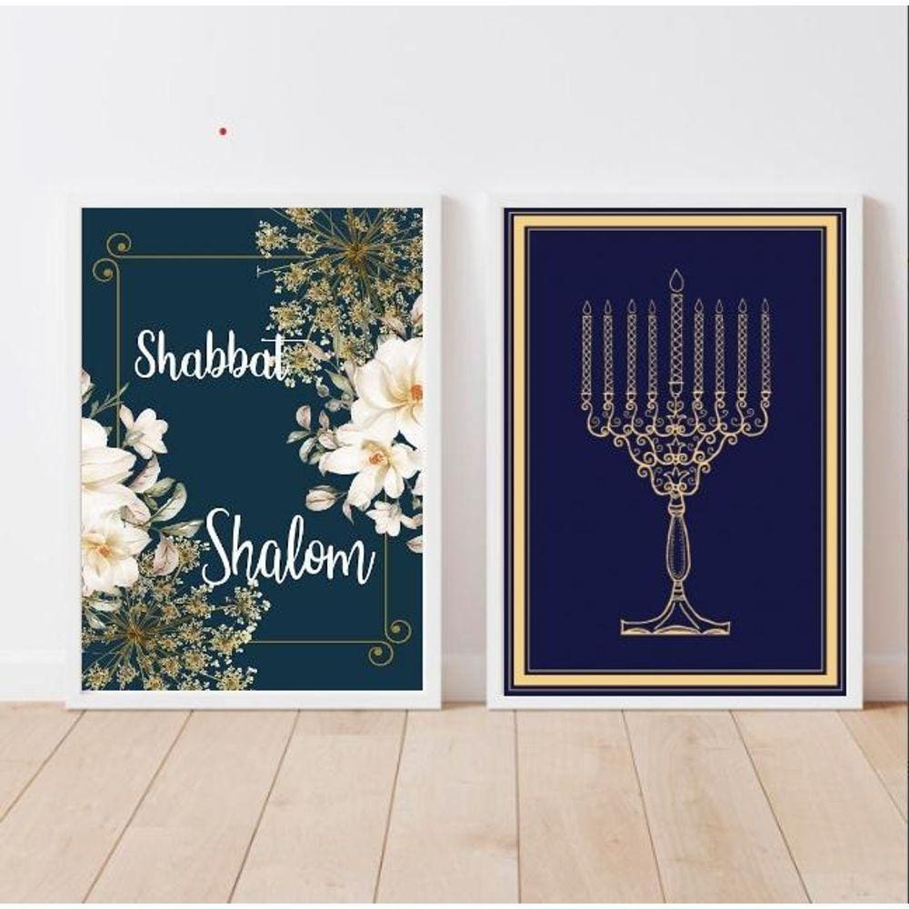 Quadros Judaicos Shabbat Menorah 45x34cm - Vidro, Preta