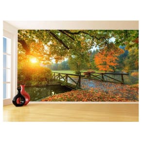 Papel De Parede 3D Paisagem Lago Ponte Parque 3,5M Nlk157