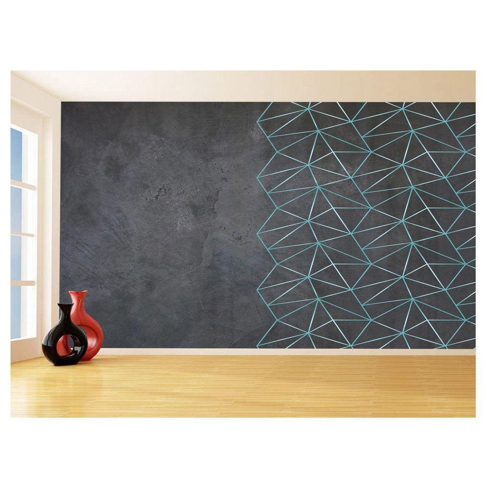 Papel De Parede Concreto Linhas Azul Turquesa 3,5M Kkt300