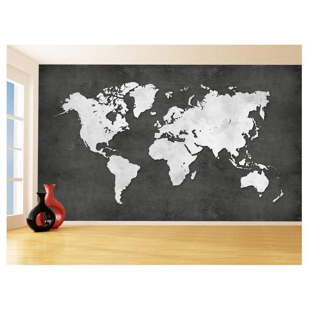 Papel De Parede 3D Mapa Mundi Cimento Concreto 3,5M Nmu32