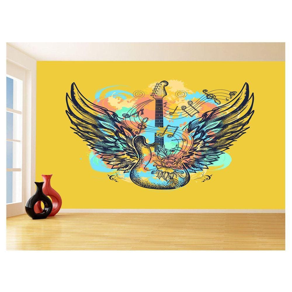 Papel De Parede 3D Arte Guitarra Asas Colorido 3,5M Tra75