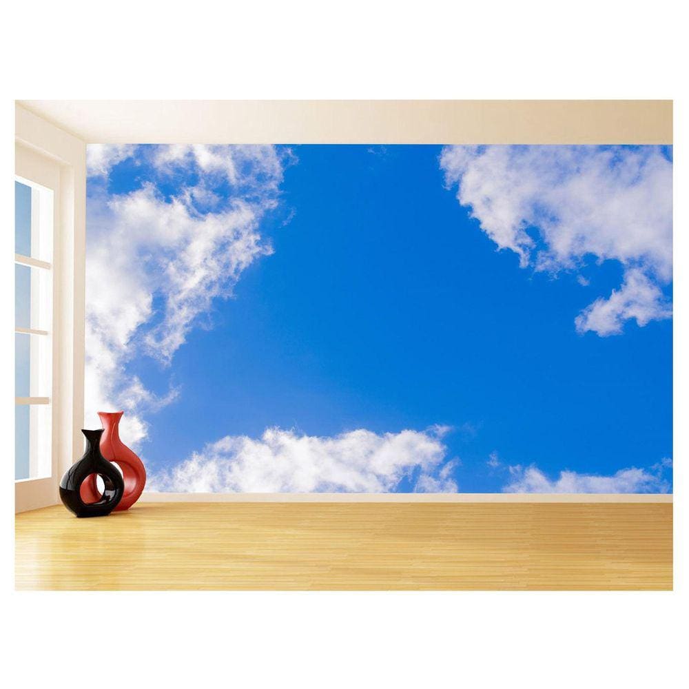Papel De Parede 3D Paisagem Céu Azul Nuvens 3,5M Nsk114