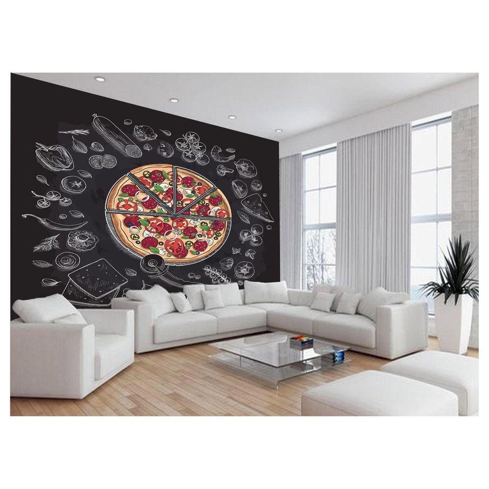 Papel De Parede Estilo Lousa Pizza Ingrediente 3,5M Lcb06