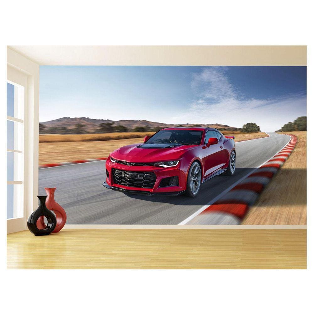 Papel De Parede 3D Carro Camaro Chevy Vermelho 3,5M Car54