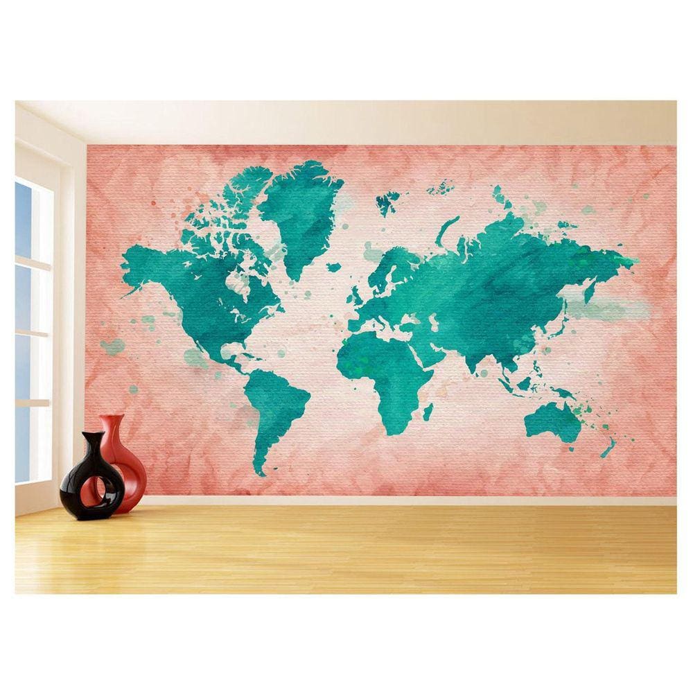 Papel De Parede 3D Mapa Mundi Arte Cimento Cores 3,5M Nmu76