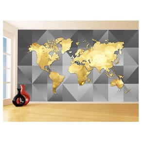 Papel De Parede 3D Mapa Mundi Moderno Cinza Ouro 3,5M Nmu73