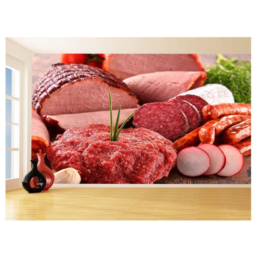 Papel De Parede 3D Alimentos Carnes Embutidos 3,5M Al478