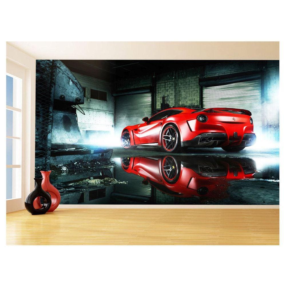 Papel De Parede Carro Ferrari Vermelha Garage 3,5M Car105
