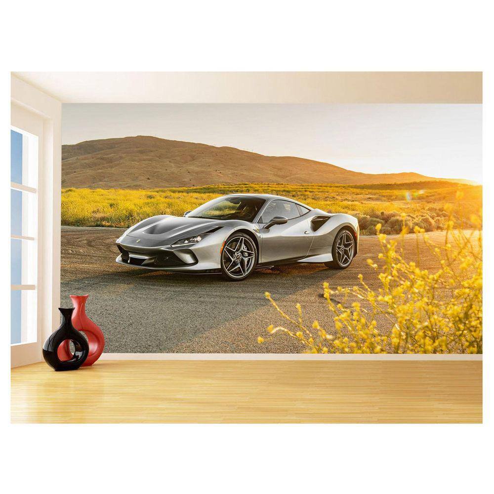 Papel De Parede 3D Carro Ferrari Prata Sol Sport 3,5M Car98