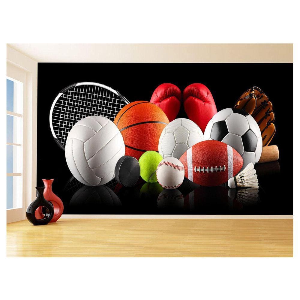 Papel De Parede 3D Esportes Bolas Equipamentos 3,5M Spt60