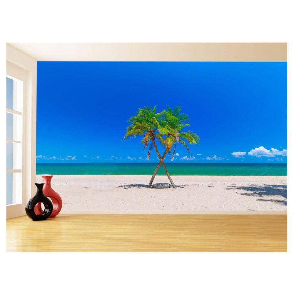Papel De Parede 3D Praia Mar Coqueiros Cruzados 3,5M Npr302