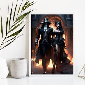Quadro Decorativo Pombagira e Exu Caveira 45x34cm Branco
