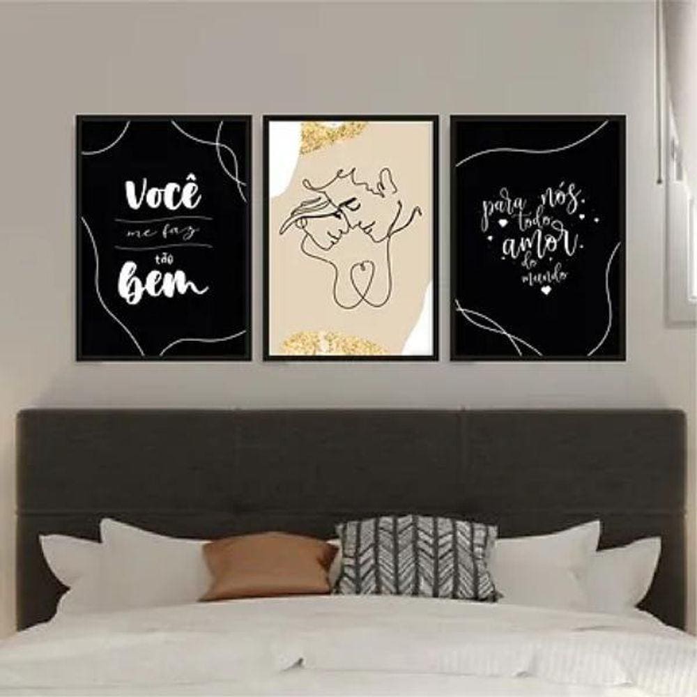 Kit 3 Quadros Casal 24x18cm - Decoração - Madeira Branca