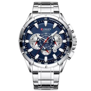 Relógio Masculino Pulseira Aço Inox Quartzo Curren 8363 Azul