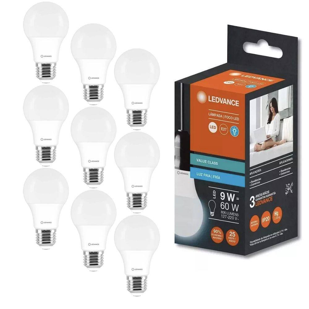 Kit 10 Lâmpada Led Bulbo 9w Ledvance Biv.E27 6500K