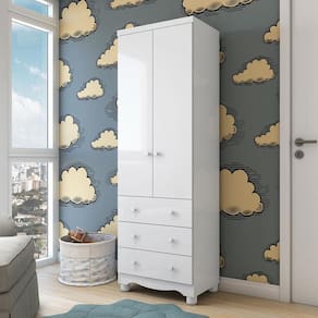 Guarda Roupa Infantil 2 Portas 3 Gavetas com Pés 100 MDF Júnior New Móveis Peroba