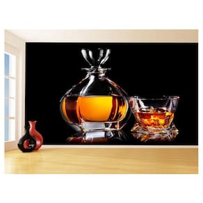 Papel De Parede 3D Bebidas Whisky Com Gelo Copo 3,5M Al255