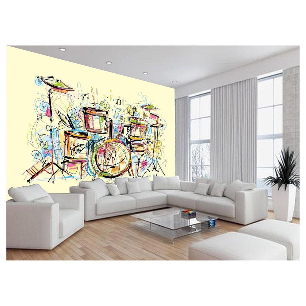 Papel De Parede 3D Musica Bateria Arte Desenho 3,5M Mus82