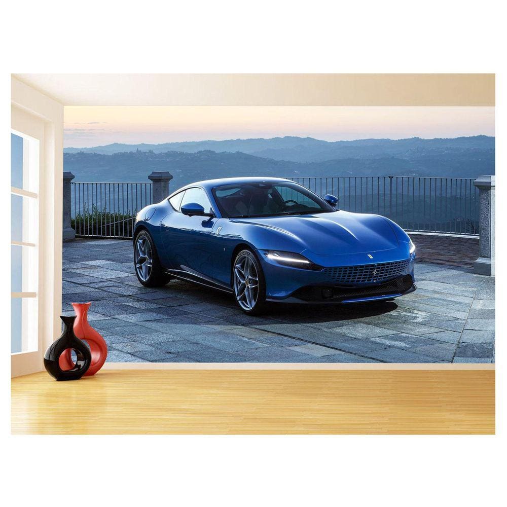 Papel De Parede 3D Carro Ferrari Azul Escuro 3,5M Car140