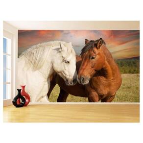 Papel De Parede Animais Casal Cavalos Fazenda 3,5M Anm307