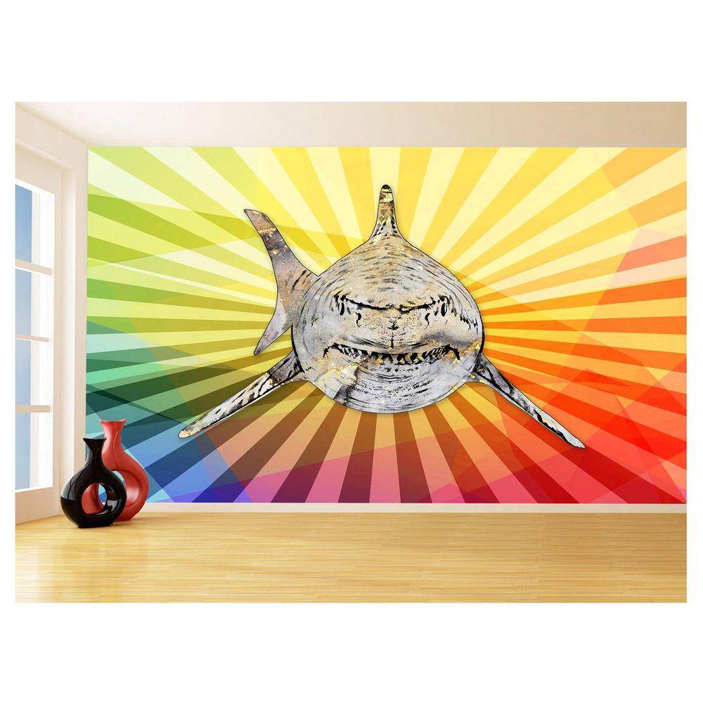 Papel De Parede Animais Pop Art Tubarão Cores 3,5M Pxa548