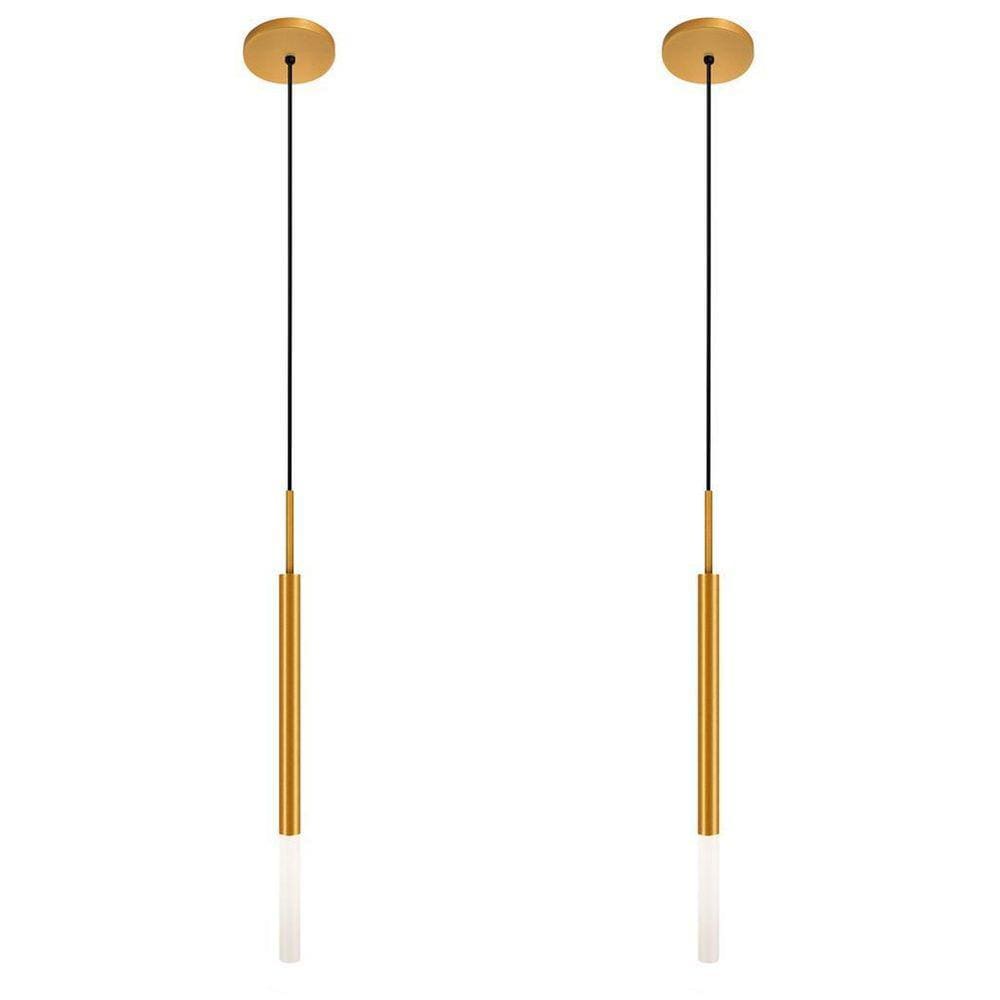 Kit 2 Luminárias Pendente De Teto Tubo Difusor Mesa Dourado