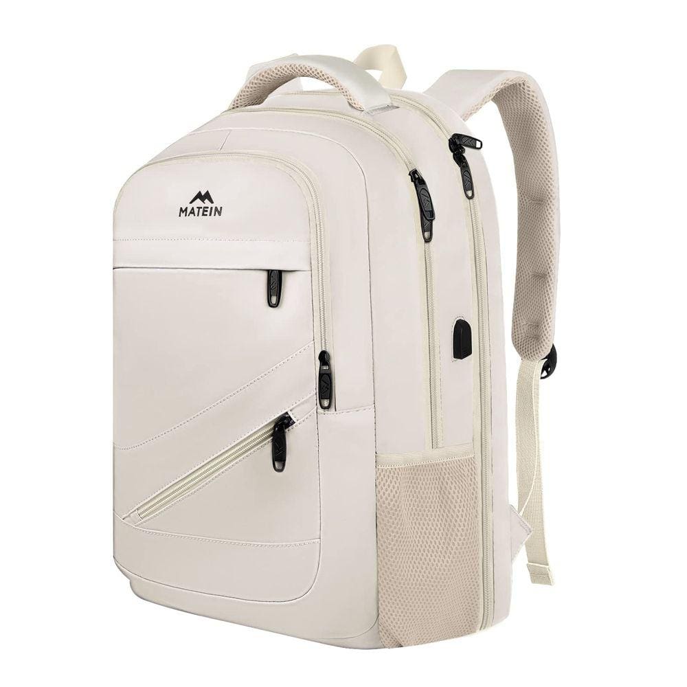 Mochila MATEIN para laptop de 17 polegadas para mulheres com porta USB bege