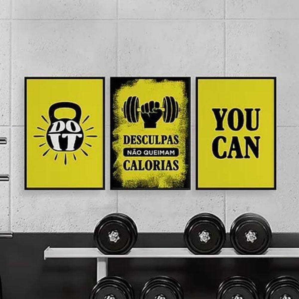 Kit 3 Quadros Crossfit You Can 24X18Cm Preta
