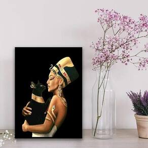 Quadro Decorativo Nefertiti Com Gato 24X18Cm Branca
