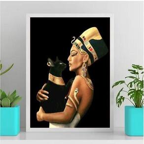 Quadro Decorativo Nefertiti Com Gato 33X24Cm Preta