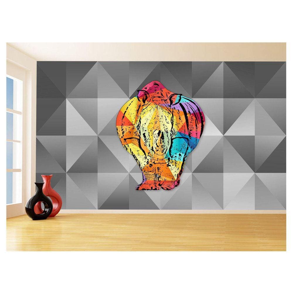 Papel De Parede 3D Animais Pop Art Rinoceronte 3,5M Pxa531