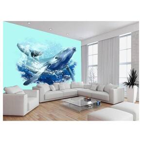 Papel De Parede 3D Animais Baleia Azul Pulando 3,5M Anm294
