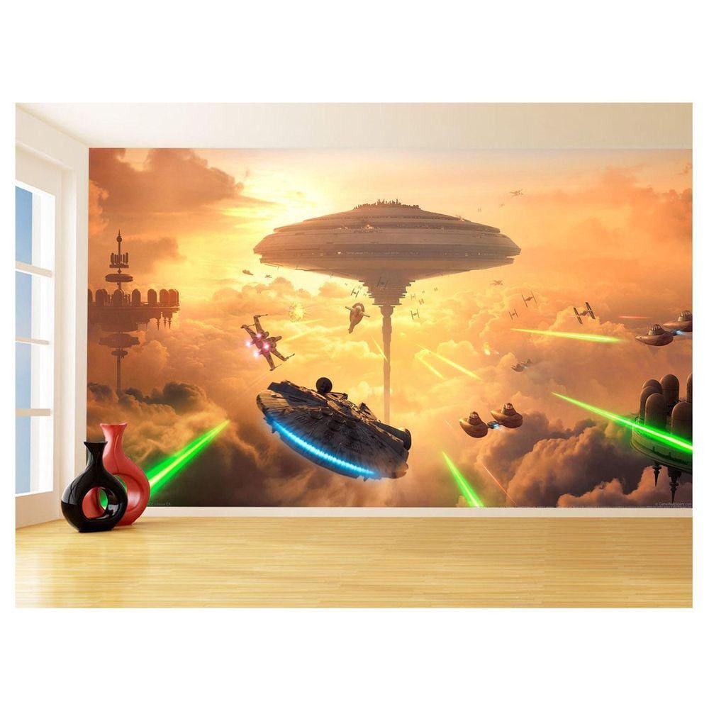 Papel De Parede 3D Star Wars Naves Batalha Laser 3,5M Stw06