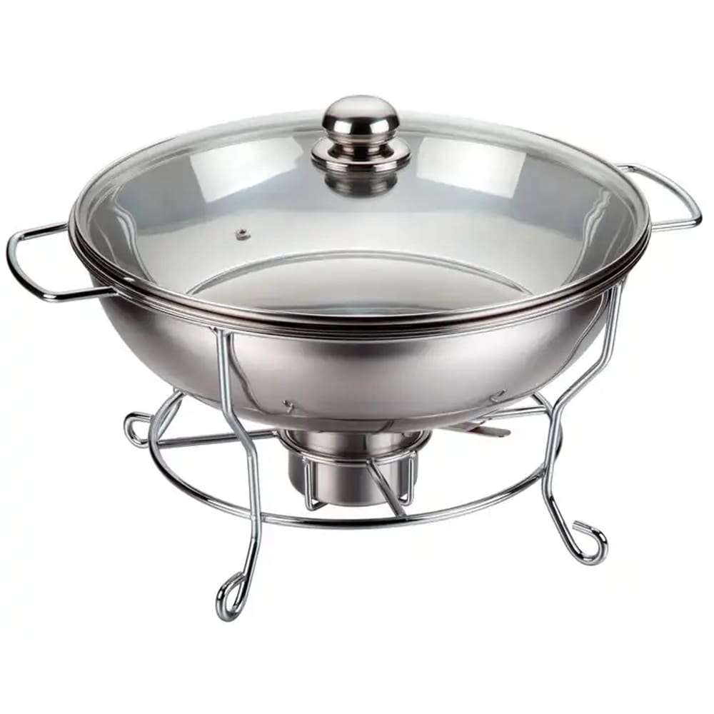 Rechaud RM Redondo em Aço Inox Banho Maria com Suporte para Tampa e Fogareiro 6 L Buffet