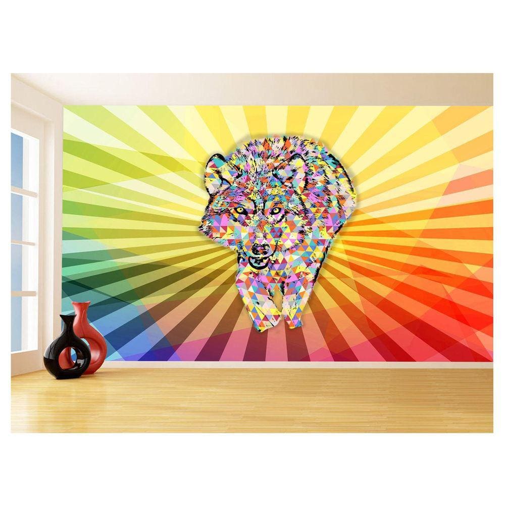 Papel De Parede Animais Pop Art Lobo Colorido 3,5M Pxa599